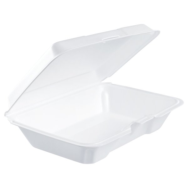 Dart Foam Hinged Lid Containers, 6.4w x 9.3d x 2.6h, White, PK200 206HT1R